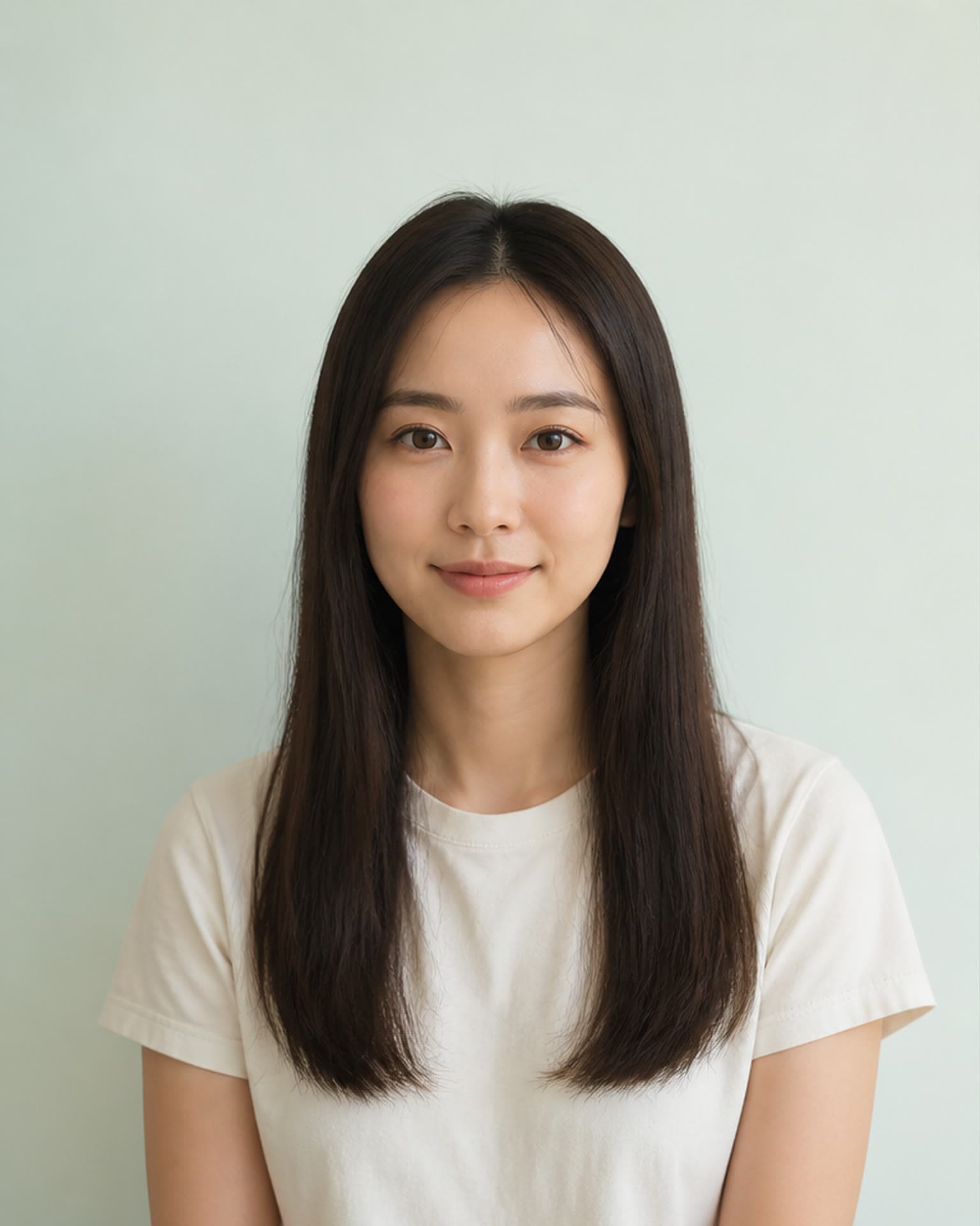 Original portrait with long, straight hair
